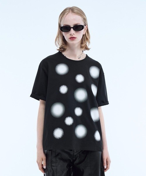 【seyto】Gradation lame dot print graphic tee