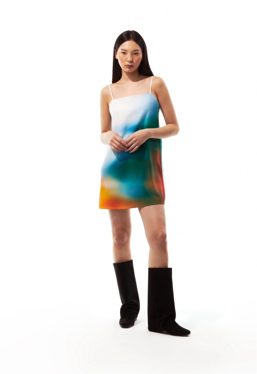 【3hreeto8ighty】Printed Slip Dress - Green