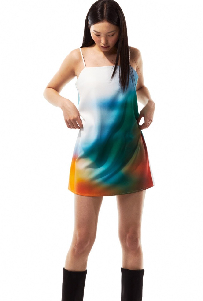【3hreeto8ighty】Printed Slip Dress - Green