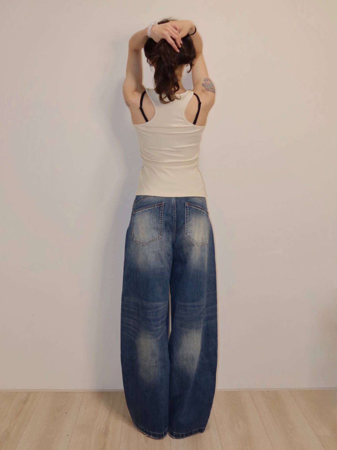 復古刷色繭型牛仔寬褲