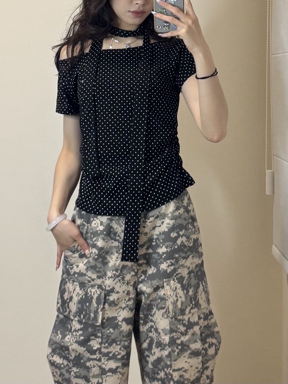 附小圍巾斜肩短袖 - 5 colors
