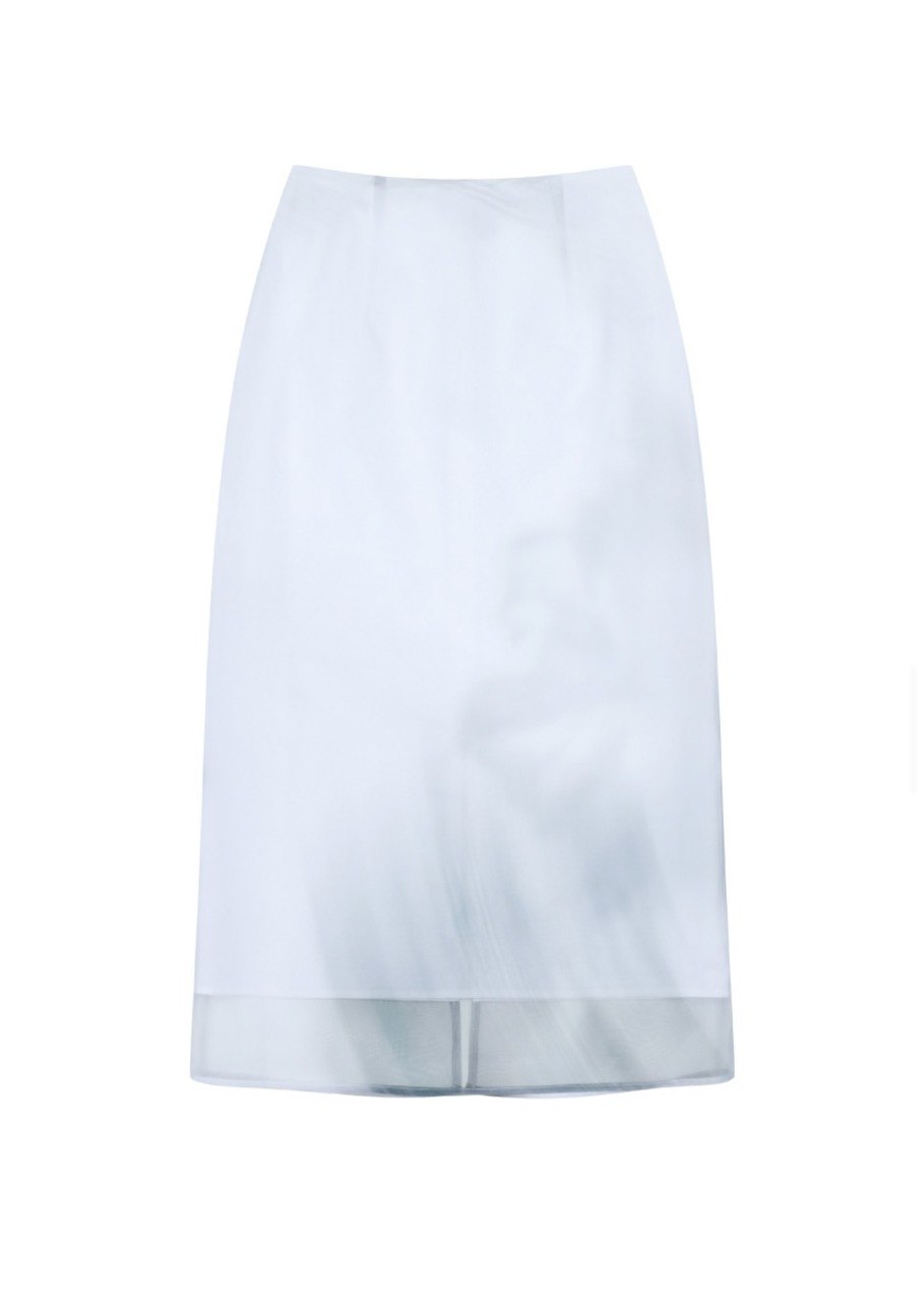 【3hreeto8ighty】Printed Organza Layered Skirt - White