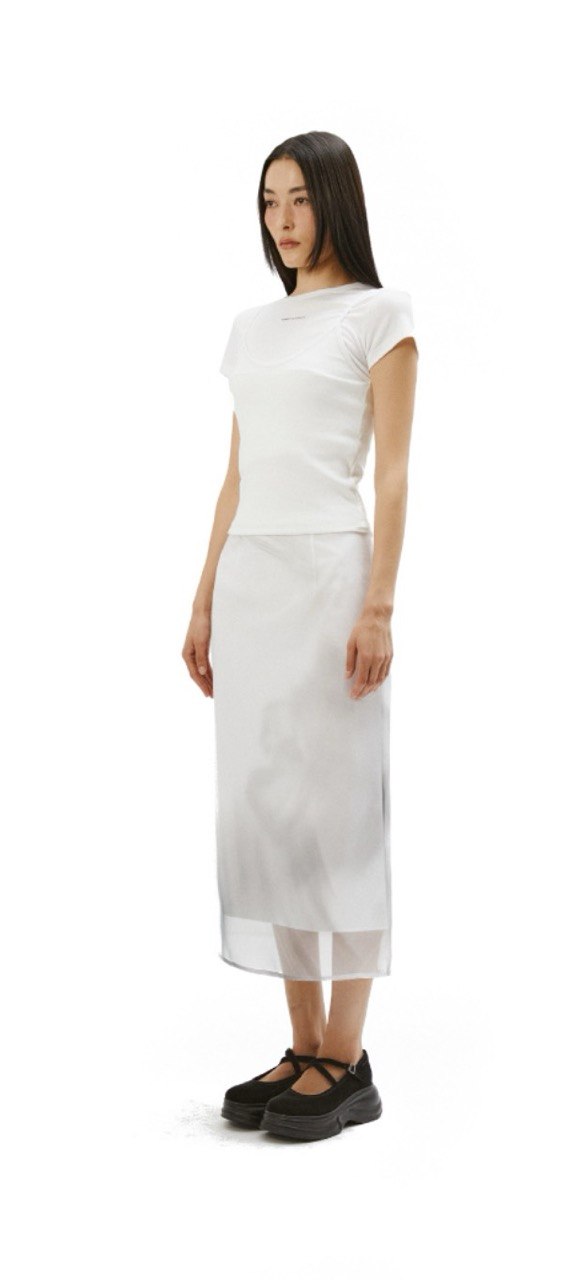 【3hreeto8ighty】Printed Organza Layered Skirt - White