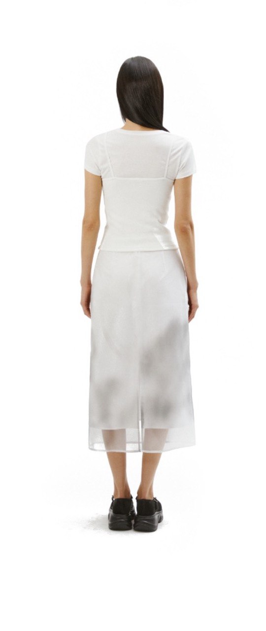 【3hreeto8ighty】Printed Organza Layered Skirt - White