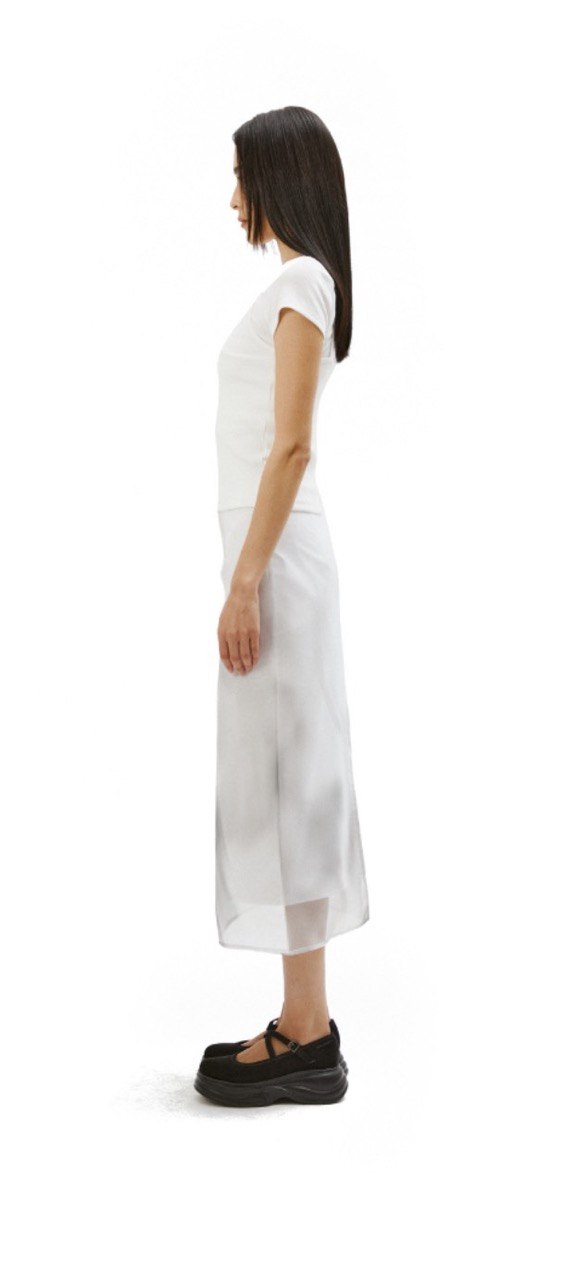 【3hreeto8ighty】Printed Organza Layered Skirt - White