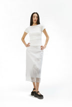 【3hreeto8ighty】Printed Organza Layered Skirt - White