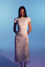 【3hreeto8ighty】Printed Organza Layered Skirt - White