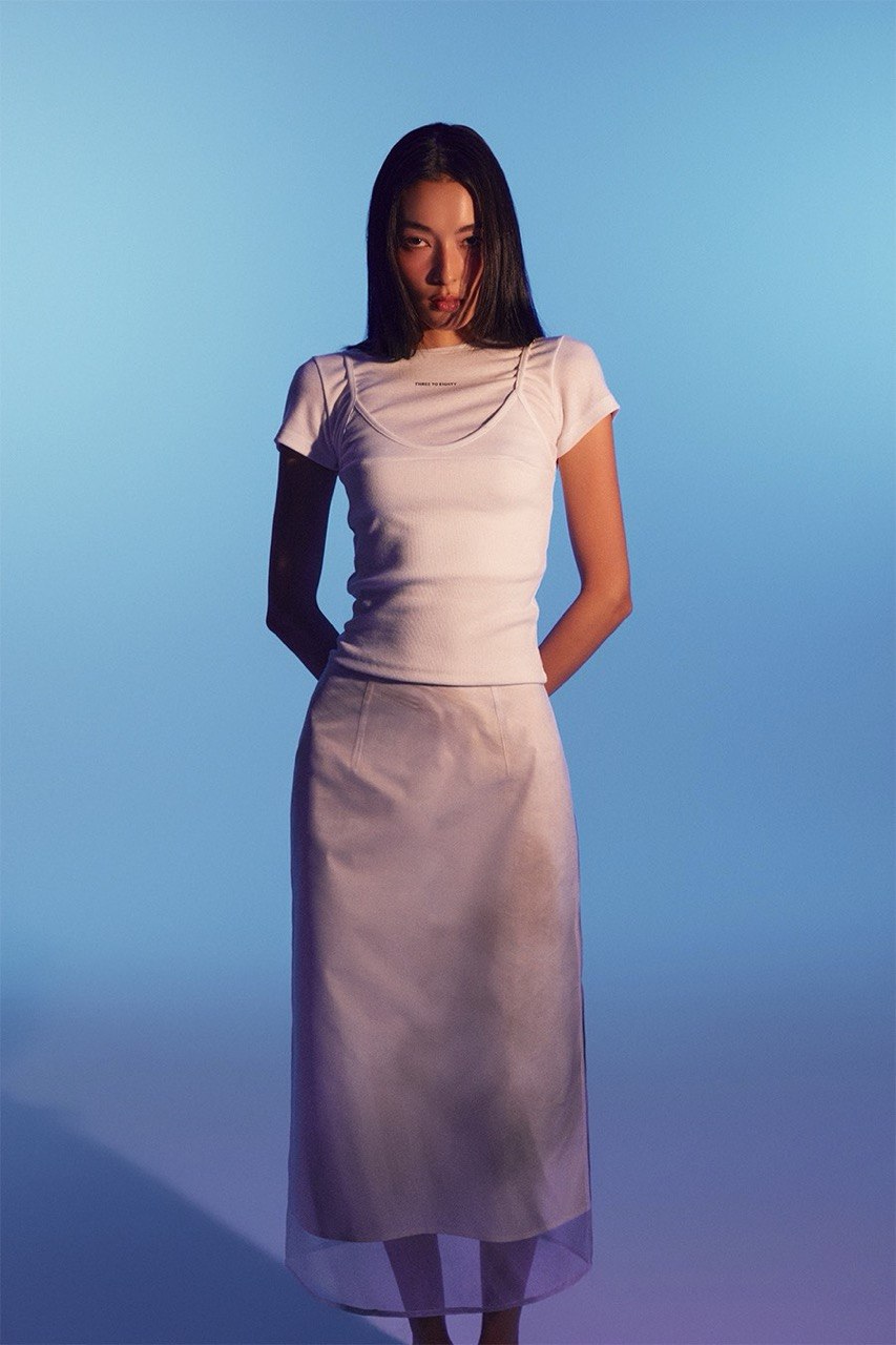 【3hreeto8ighty】Printed Organza Layered Skirt - White