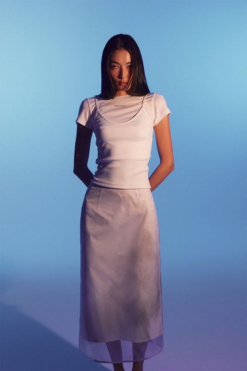 【3hreeto8ighty】Printed Organza Layered Skirt - White