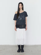 【3hreeto8ighty】OFF-SHOULDER TWIN CAT TEE - 2 colors