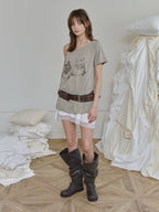 【3hreeto8ighty】OFF-SHOULDER TWIN CAT TEE - 2 colors