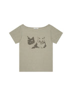 【3hreeto8ighty】OFF-SHOULDER TWIN CAT TEE - 2 colors
