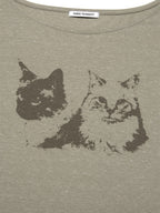 【3hreeto8ighty】OFF-SHOULDER TWIN CAT TEE - 2 colors