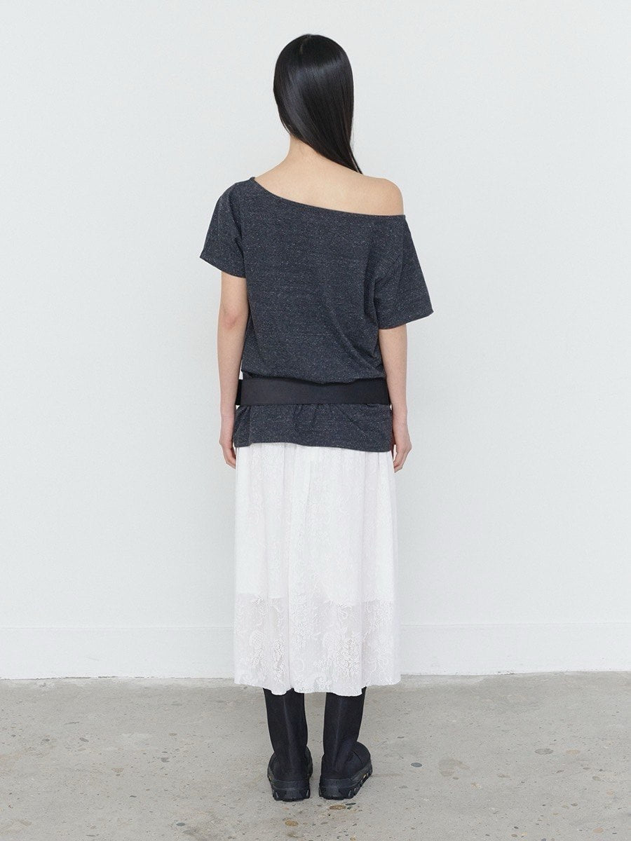 【3hreeto8ighty】OFF-SHOULDER TWIN CAT TEE - 2 colors
