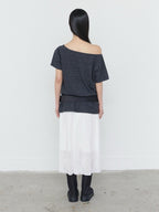 【3hreeto8ighty】OFF-SHOULDER TWIN CAT TEE - 2 colors