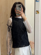 黑色立體緹花背心