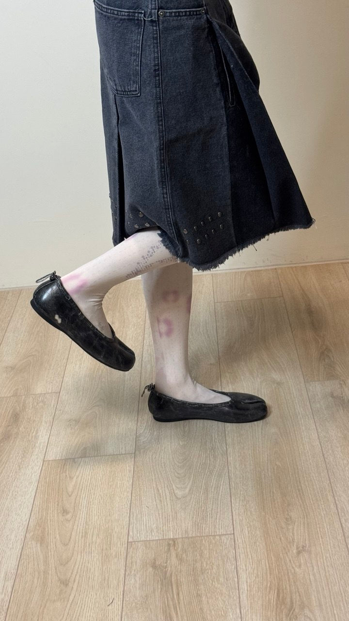【typeservice】Stud Denim Panel Skirt [ Black ]