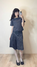 【typeservice】Stud Denim Panel Skirt [ Black ]
