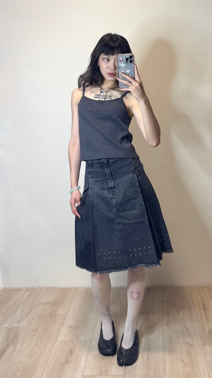【typeservice】Stud Denim Panel Skirt [ Black ]