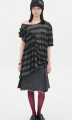 【typeservice】Stud Denim Panel Skirt [ Black ]