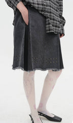 【typeservice】Stud Denim Panel Skirt [ Black ]