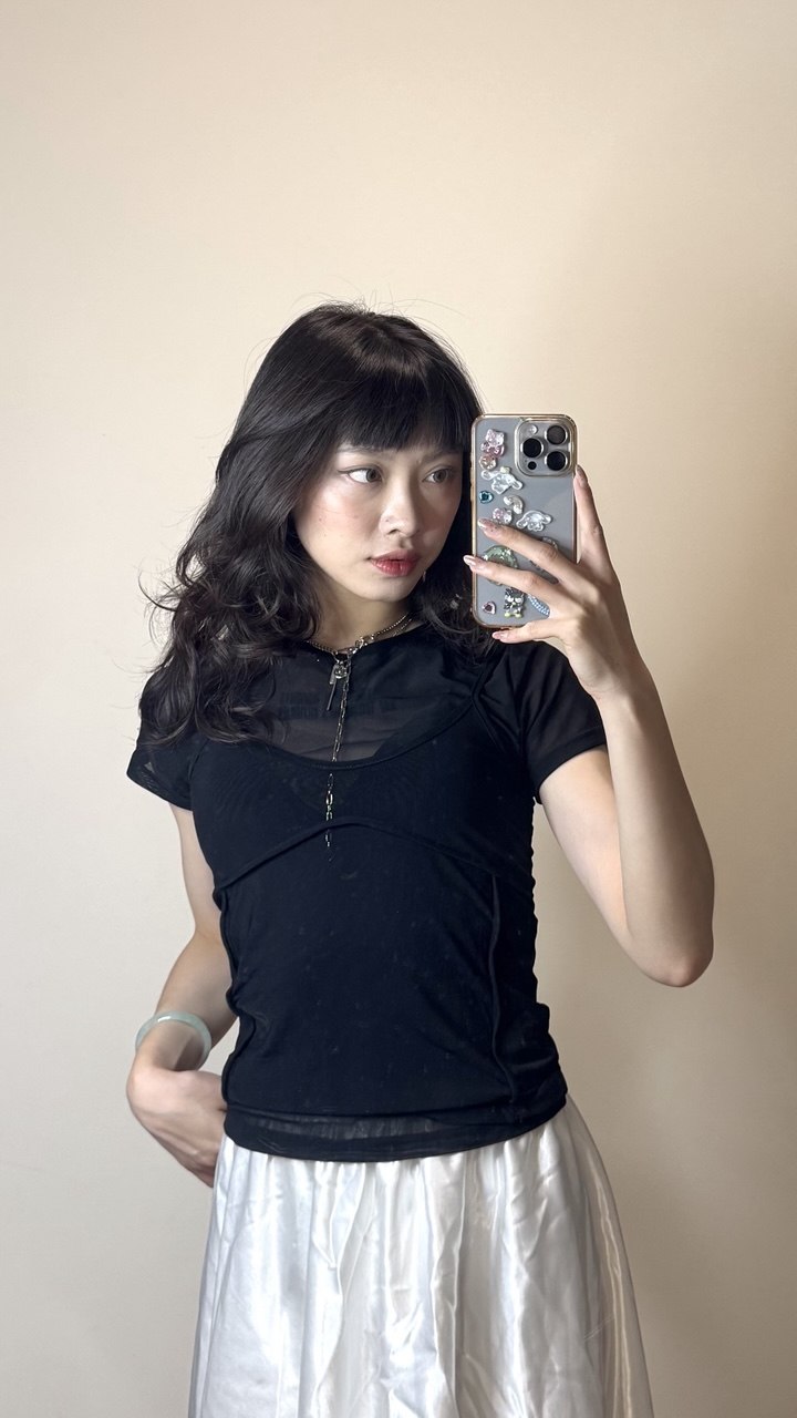 透明感兩件式上衣（短袖＋小背心）