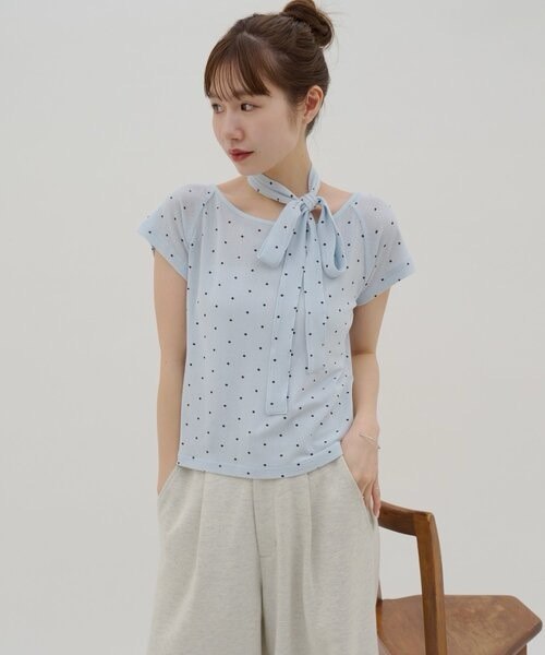 【DISCOAT】附圍巾圓領點點短袖 - 4 colors