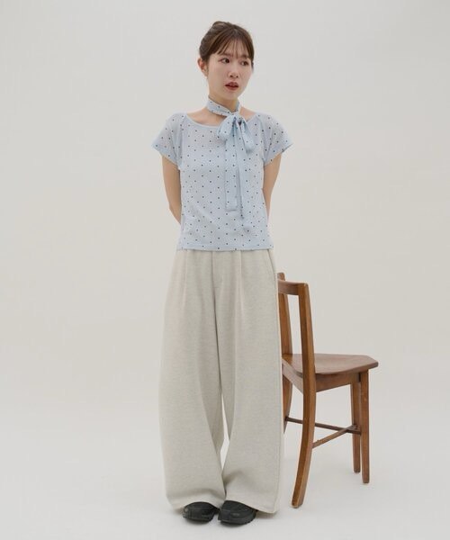 【DISCOAT】附圍巾圓領點點短袖 - 4 colors