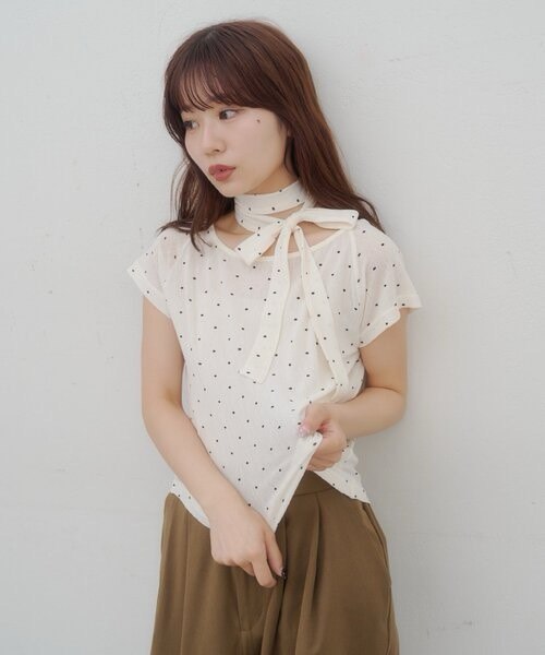 【DISCOAT】附圍巾圓領點點短袖 - 4 colors