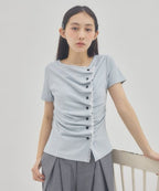 【DISCOAT】蕾絲分層抓皺感垂墜短袖 - 6 colors