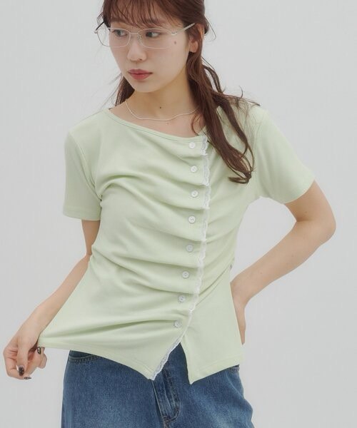 【DISCOAT】蕾絲分層抓皺感垂墜短袖 - 6 colors