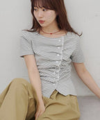 【DISCOAT】蕾絲分層抓皺感垂墜短袖 - 6 colors