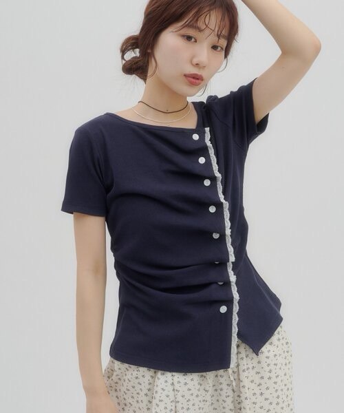 【DISCOAT】蕾絲分層抓皺感垂墜短袖 - 6 colors