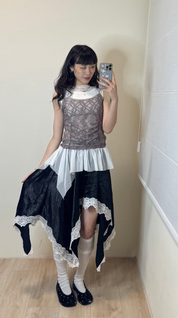 【Flare up】Layered Lace Frill Sleeveless - 3 colors