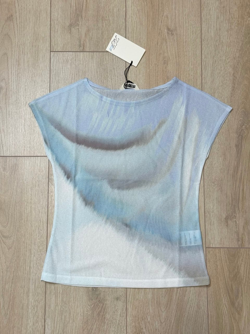 【kijun】Print Cap Sleeve Top [Blue / Charcoal]
