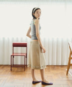 【common gull products】下擺鈕扣荷葉邊五分直筒裙 - 3 colors