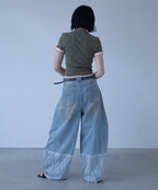 【VACANCY】蕾絲拼接下擺刷破牛仔寬褲 - 2 colors