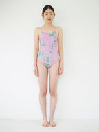 【seasaltsea】REVERSIBLE NEWSPAPER SWIM SUIT - PINK