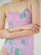 【seasaltsea】REVERSIBLE NEWSPAPER SWIM SUIT - PINK