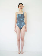 【seasaltsea】REVERSIBLE NEWSPAPER SWIM SUIT - NAVY