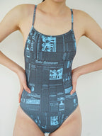 【seasaltsea】REVERSIBLE NEWSPAPER SWIM SUIT - NAVY