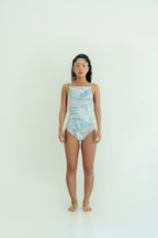 【seasaltsea】PRINTING MESH SHIRRING POINT SWIMSUIT