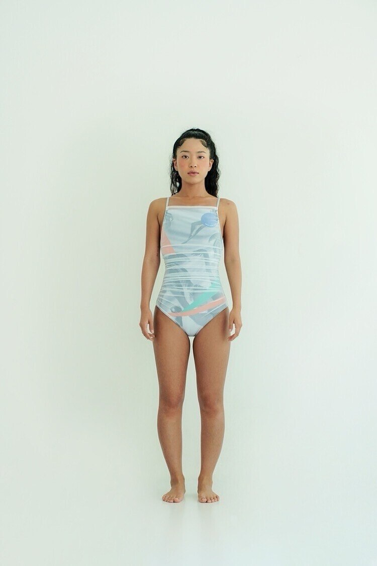 【seasaltsea】PRINTING MESH SHIRRING POINT SWIMSUIT