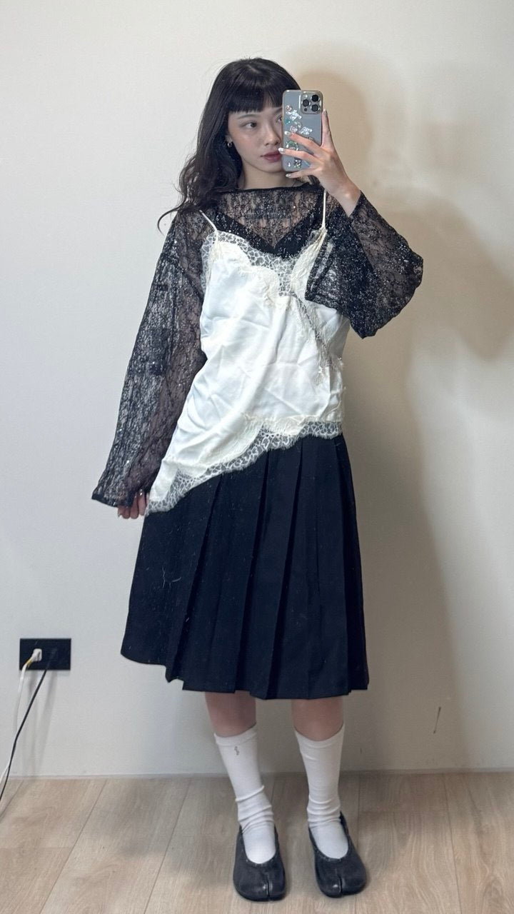 小性感蕾絲斜下擺背心