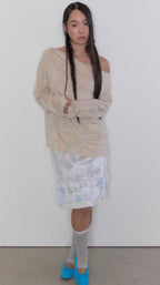 【typeservice】Hazy Petal Shirred Skirt [ White ]