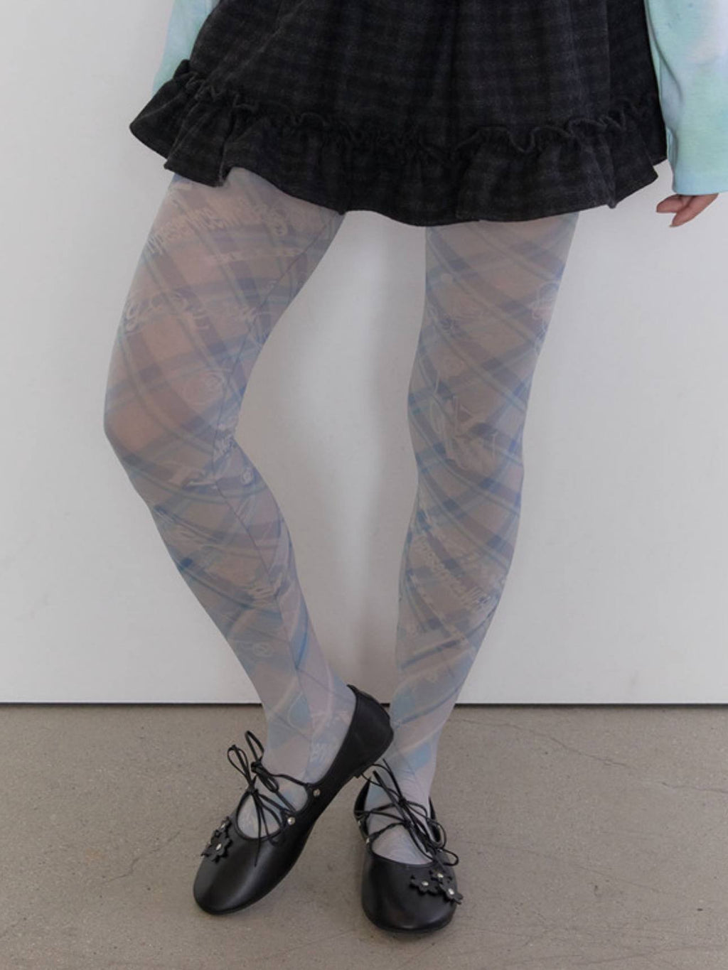 【typeservice】Sketch Grid Tights [ Gray / blue ]