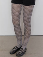 【typeservice】Sketch Grid Tights [ Gray / blue ]