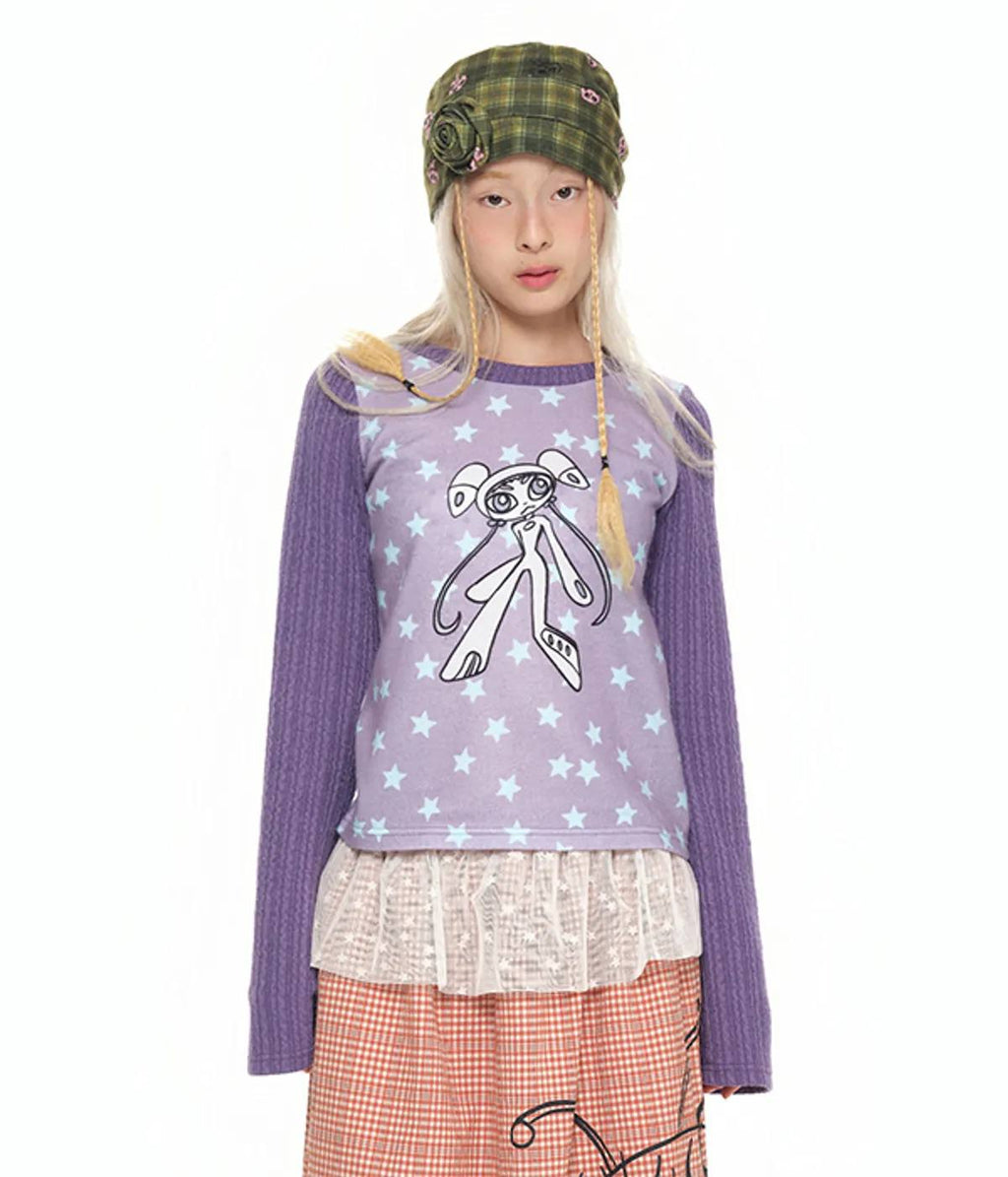 【youthbath】Twist Knit Long Sleeve Top [ Mint / Purple ]