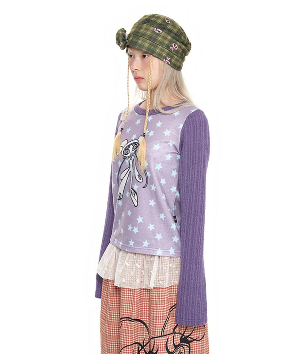 【youthbath】Twist Knit Long Sleeve Top [ Mint / Purple ]