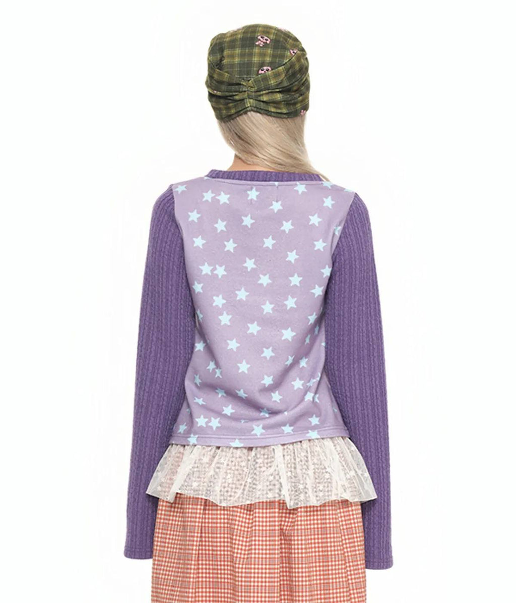 【youthbath】Twist Knit Long Sleeve Top [ Mint / Purple ]